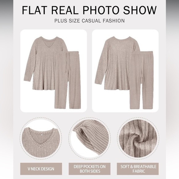 Cozy Ribbed Knit Lounge Set in Beige - Picture 2 of 2